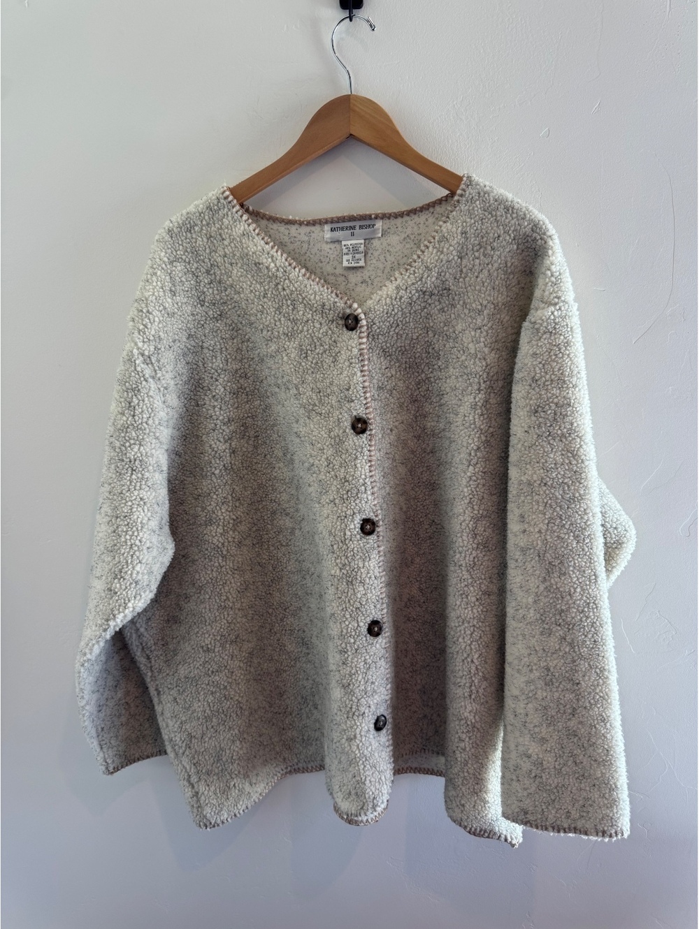 Katherine Bishop 3X Cream Bouclé Cardigan Oversized Cozy Button Front Sweater